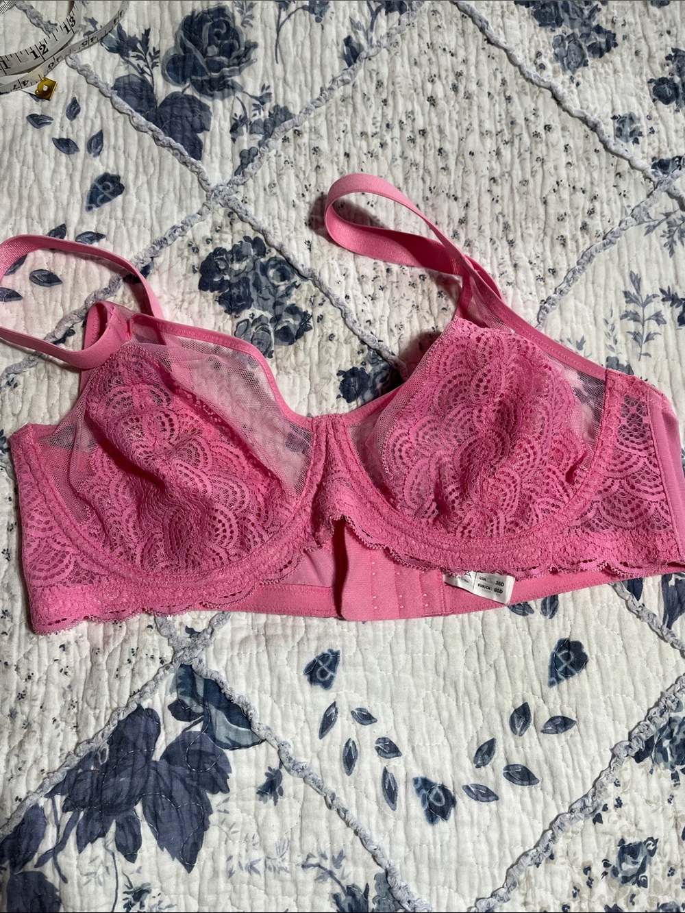 Sheer Lace Underwire Bra in Hot Pink